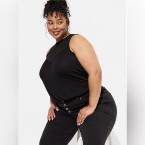 Torrid Knit Mock Neck Geo Lace Inset Tank Women’s Size 3X Black New